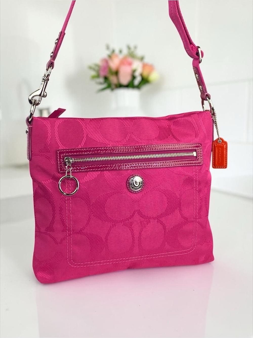 Coach Daisy Pink Signature Swingpack Adjustable Shoulder Bag
